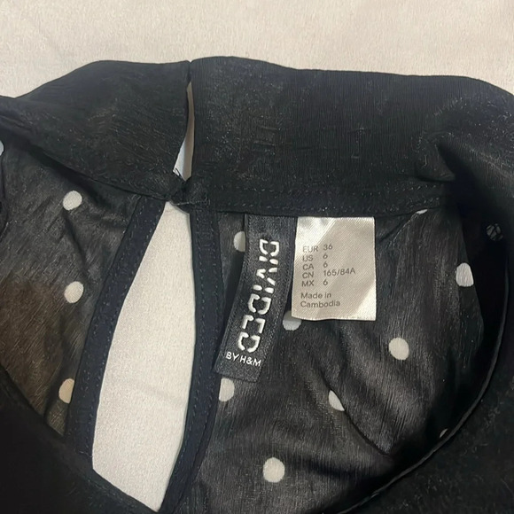 H&M Divided Sheer Polka Dot Blouse Peter Pan Collar with String Bow Size 6 - Picture 6 of 7